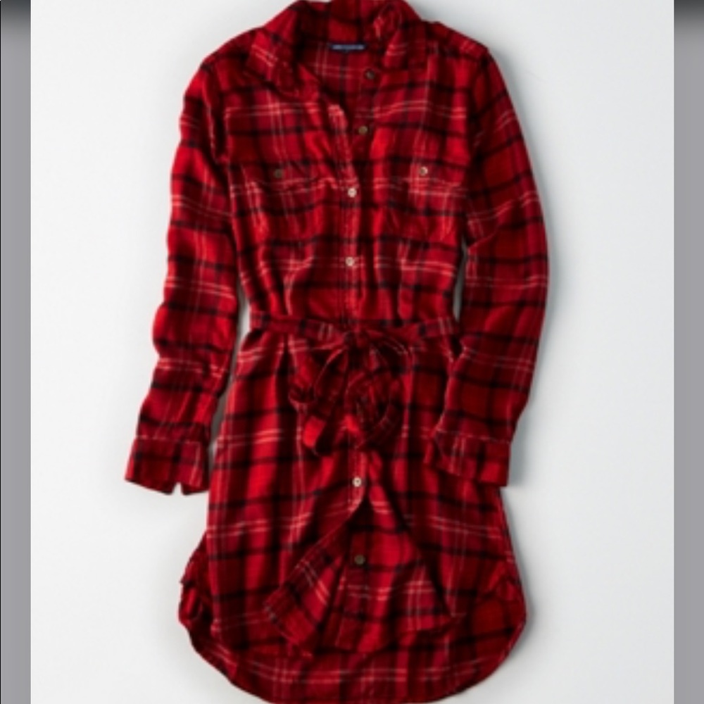 AEO Plaid Tie-Waist Flannel Dress